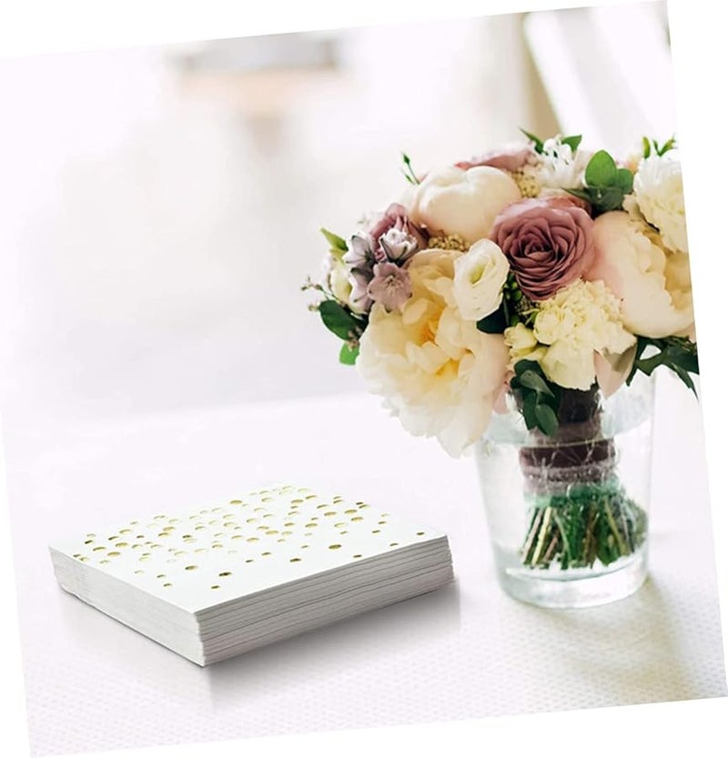 FRCOLOR 100 قطعة مناديل مطبوعة بنقاط رقائق ذهبية لحفلات الزفاف وأعياد الميلاد والعشاء - Image 2